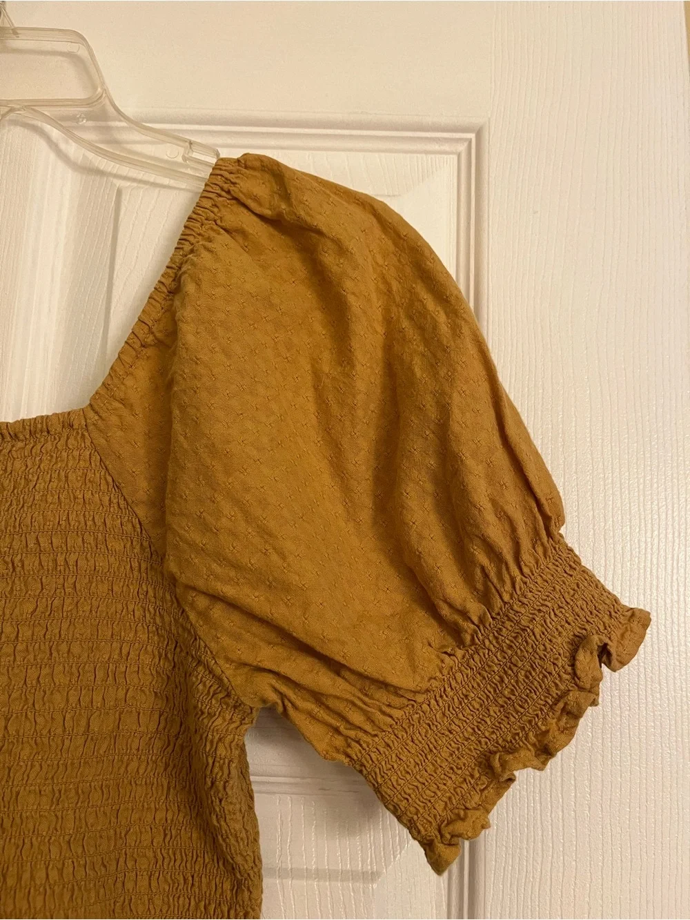 Madewell Lucie Mustard Smocked Square-Neck Puff Sleeve Top